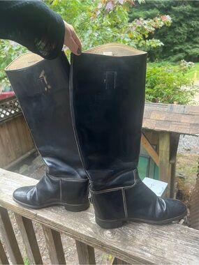 Tall Black Leather Riding Below Knee Boots